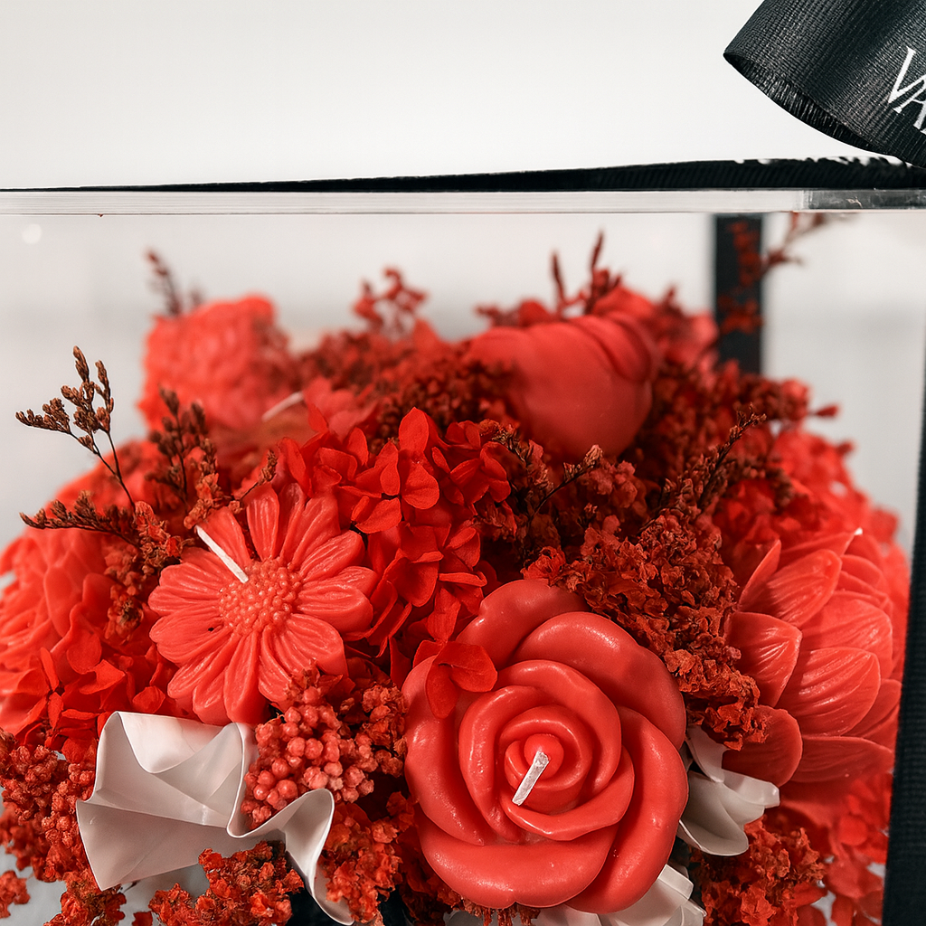 Luxurious Candle Red Flower Box Arrangement