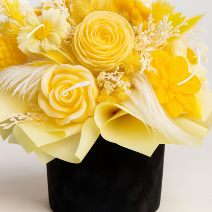 Luxurious Candle Yellow Flower Box Arrangement